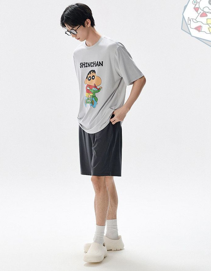 【カップル】プリント ペア 半袖 パジャマ Tシャツ+ハーフパンツ セットアップ C-50008