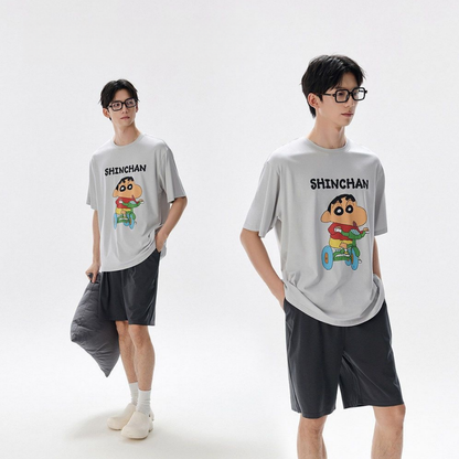 【カップル】プリント ペア 半袖 パジャマ Tシャツ+ハーフパンツ セットアップ C-50008
