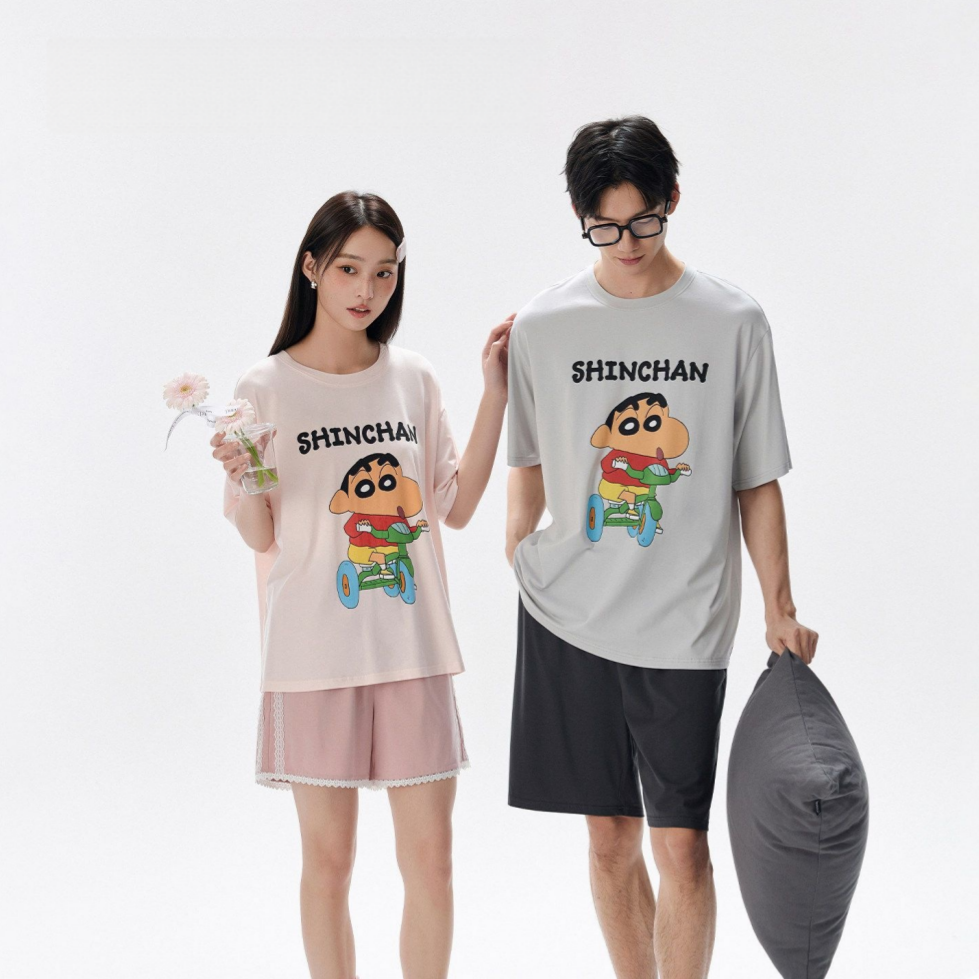 【カップル】プリント ペア 半袖 パジャマ Tシャツ+ハーフパンツ セットアップ C-50008