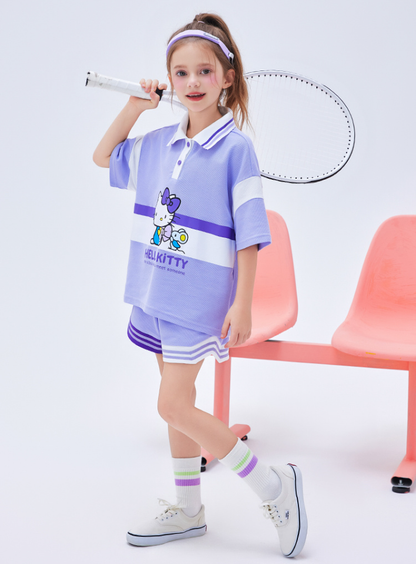 子供用 配色切替 半袖 ポロシャツ+ショーツ セットアップ n-103