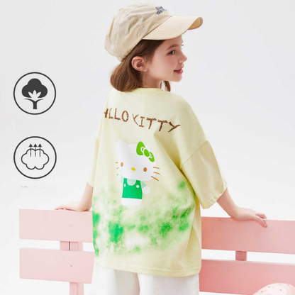 通気性良い 丸首 水染め風 プリント Tシャツ n-113