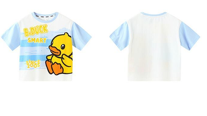 男女兼用 キッズ 夏 丸首 ボーダー Tシャツ n-145