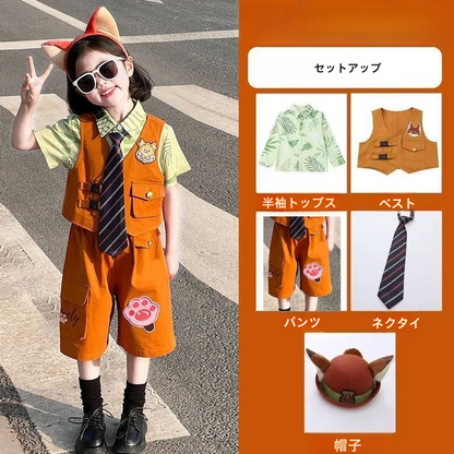 5点セット 半袖トップス+ベスト+パンツ+ネクタイ+帽子 セットアップ n-171