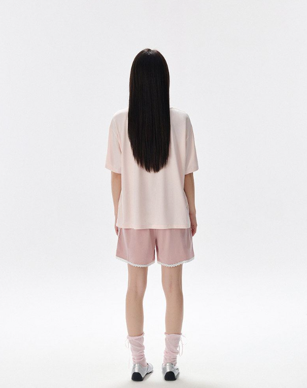 【カップル】プリント ペア 半袖 パジャマ Tシャツ+ハーフパンツ セットアップ C-50008