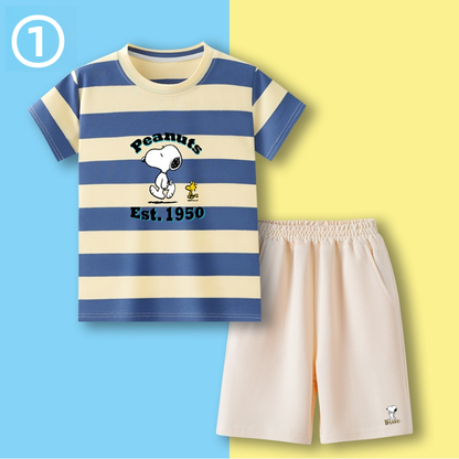 ボーダー プリント トップス+ショートパンツ セットアップ n-186