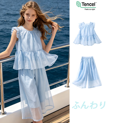 ふんわり フリル 涼しい トップス+パンツ セットアップ n-191