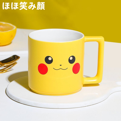 3種顔デザイン 角丸ハンドル 陶器マグカップ C-224