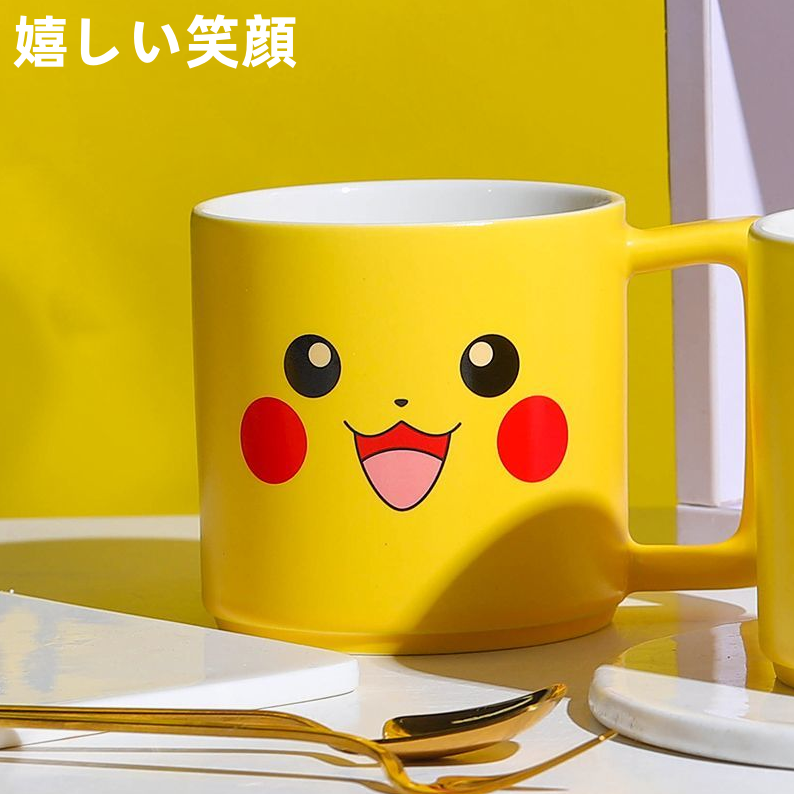 3種顔デザイン 角丸ハンドル 陶器マグカップ C-224