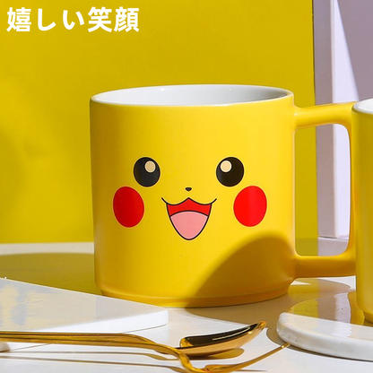 3種顔デザイン 角丸ハンドル 陶器マグカップ C-224