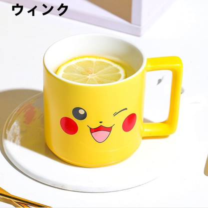 3種顔デザイン 角丸ハンドル 陶器マグカップ C-224