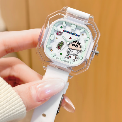 透明スクエアクォーツ 蓄光文字盤 防水 可愛い 腕時計 C-243