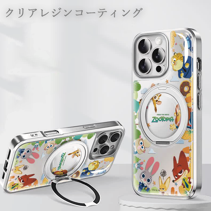iPhone機種に対応 マグネット充電対応 360度回転リング スタンド付き スマホケース C-80023