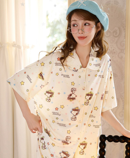 大人可愛い 総柄 ゆったり ルームウェア トップス+ショートパンツ パジャマセット C-50025