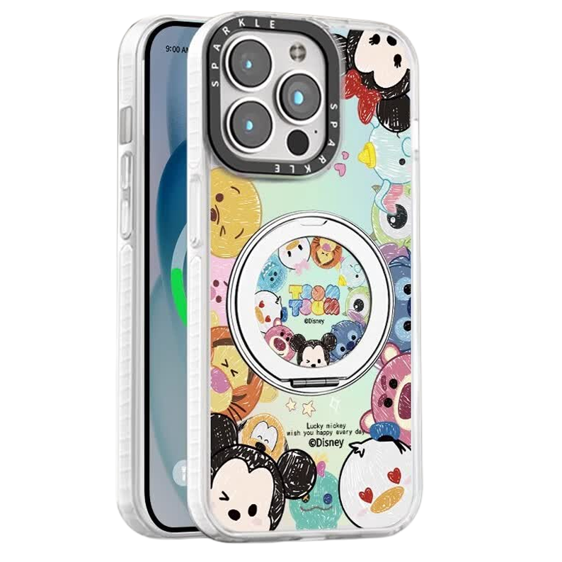 iPhone対応 回転リングスタンド付き 磁気吸着 レンズ全保護 スマホケース C-80045