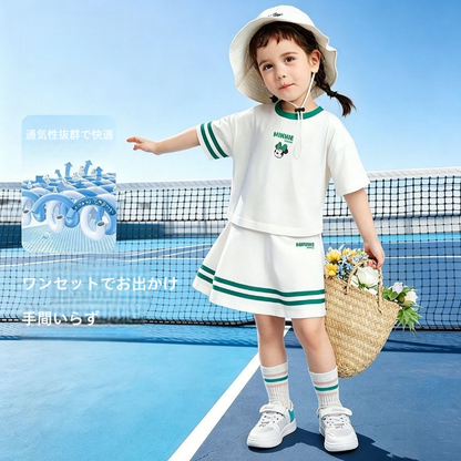 通気綿素材 スポーツ キッズ Tシャツ+スカート セットアップ n-306