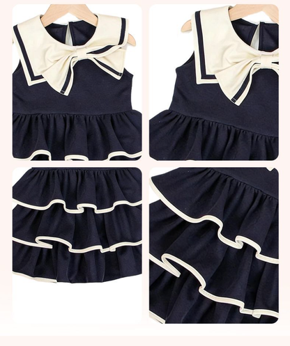 ♡リボン付き マリン襟 濃紺 キッズ 夏服 ワンピース n-317