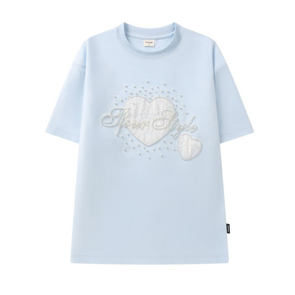 2WAY着こなし パール飾り 重ね着風 取り外しレーススリーブ  Tシャツ C-50028