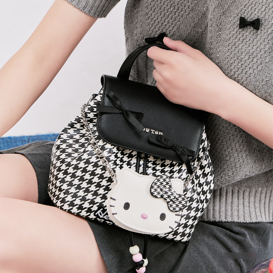チャーム付き かわいい 千鳥格子 2WAY ミニリュック C-339