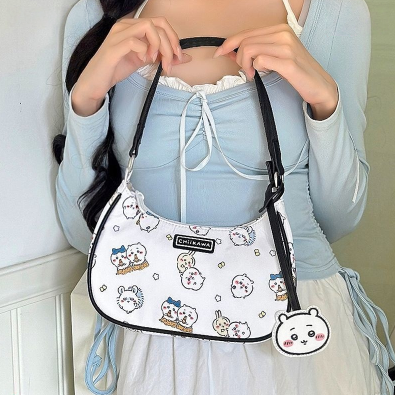 可愛い チャーム付き 総柄 三日月型ワン ショルダーバッグ C-354