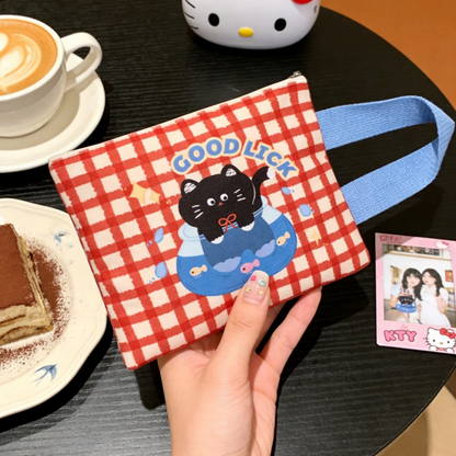 ふわふわ ハンドル付き ファスナー 収納 小物入れ ポーチ C-383