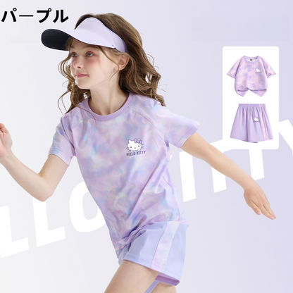 キッズ 速乾 冷感 通気吸汗 タイダイ染め トップス+パンツ セットアップ n-369