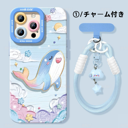 iPhone機種に対応 クジラ油絵 スマホケース C-80063