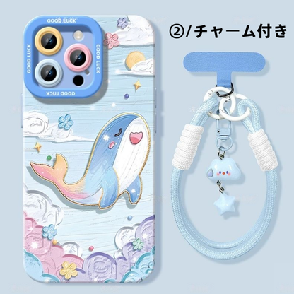 iPhone機種に対応 クジラ油絵 スマホケース C-80063