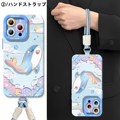 iPhone機種に対応 クジラ油絵 スマホケース C-80063