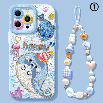 iPhone機種に対応 クジラ油絵 柔らかシリコン スマホケース C-80068