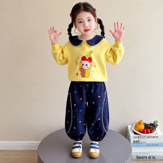 二点セット 長袖 丸襟 スウェット +ジョガーパンツ セットアップ n-445