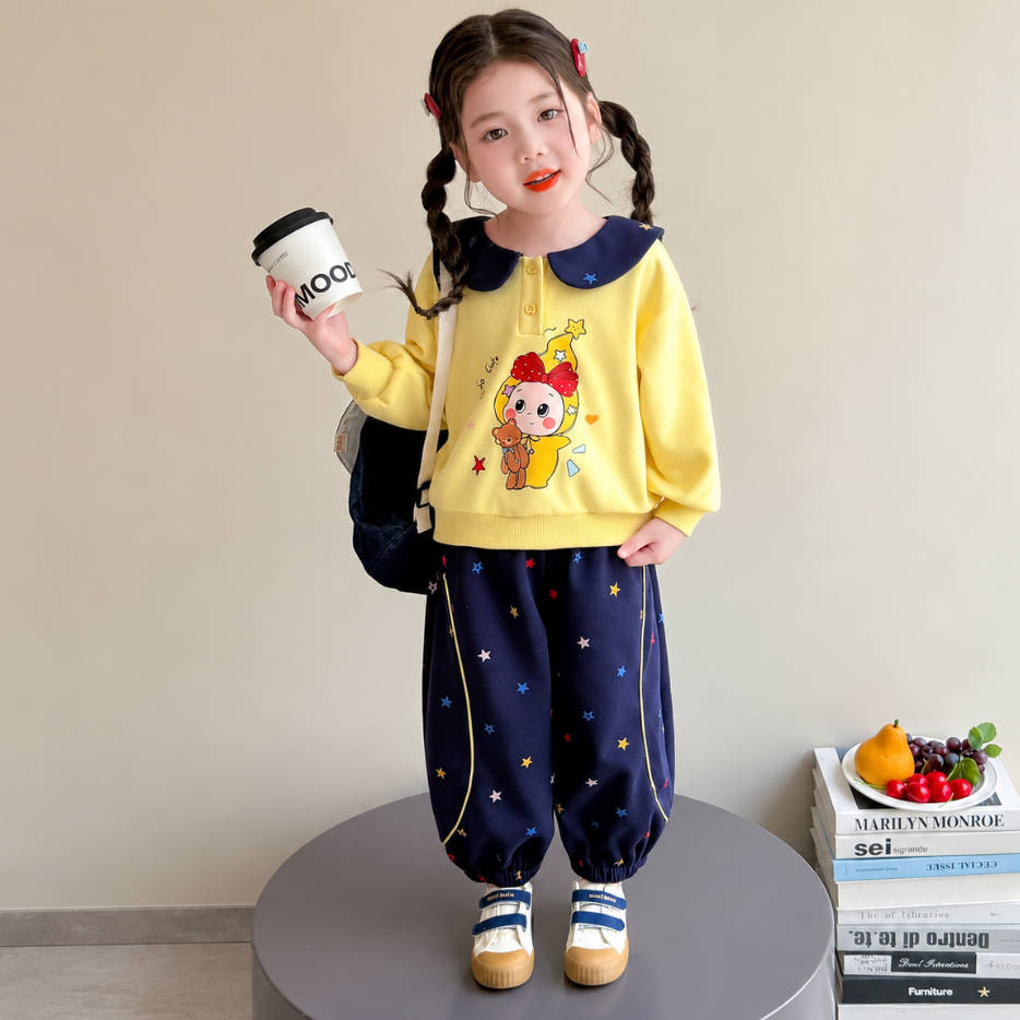 二点セット 長袖 丸襟 スウェット +ジョガーパンツ セットアップ n-445