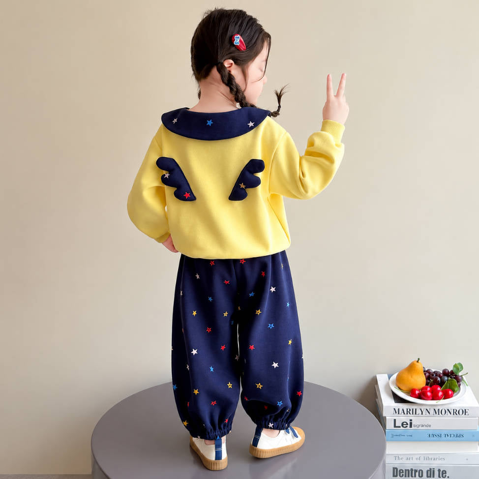 二点セット 長袖 丸襟 スウェット +ジョガーパンツ セットアップ n-445