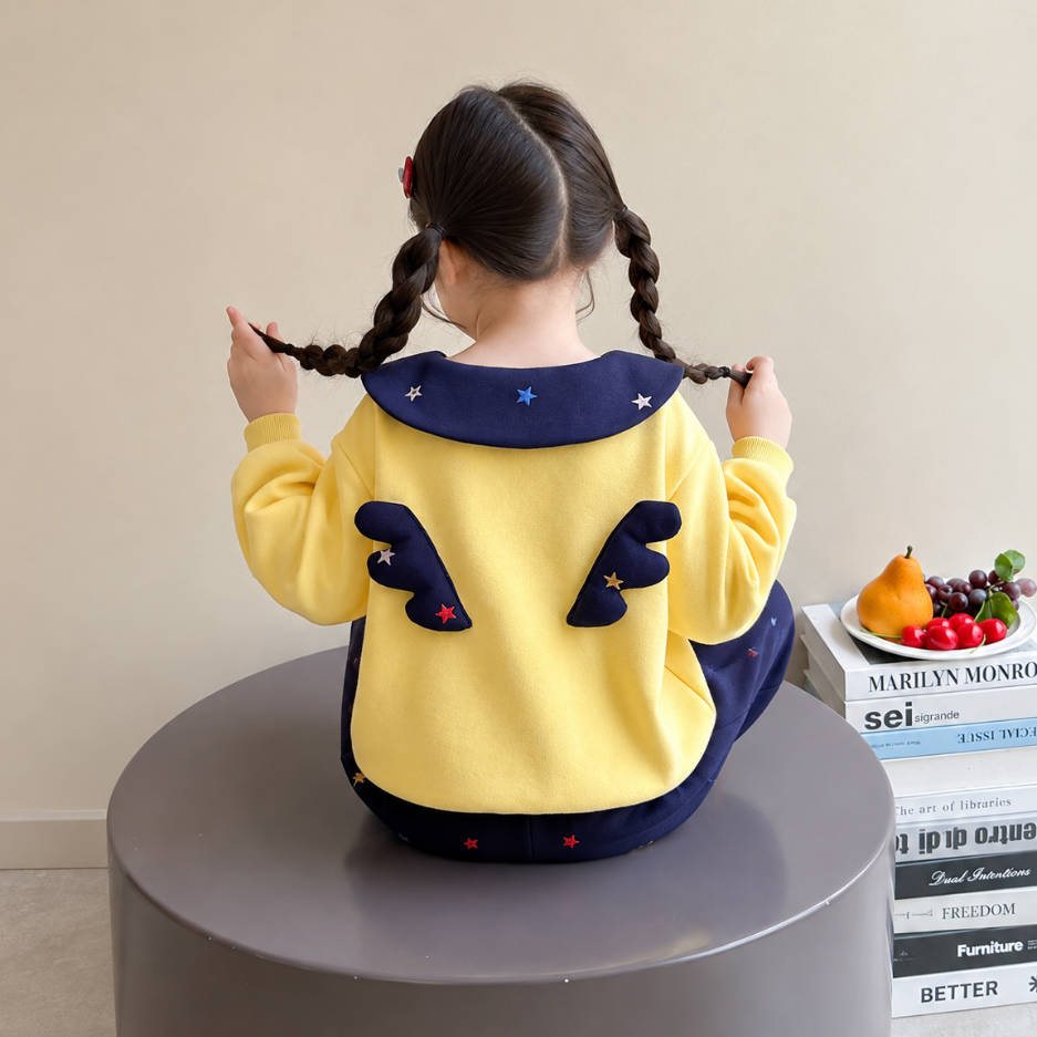 二点セット 長袖 丸襟 スウェット +ジョガーパンツ セットアップ n-445