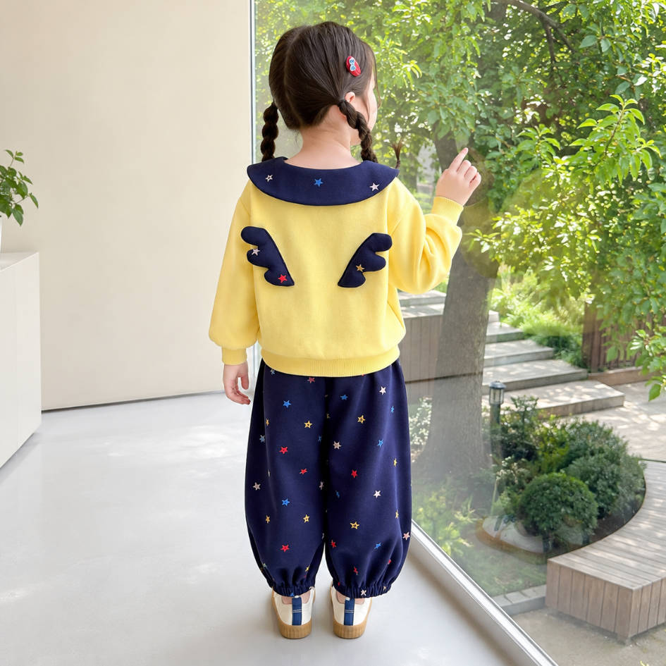 二点セット 長袖 丸襟 スウェット +ジョガーパンツ セットアップ n-445