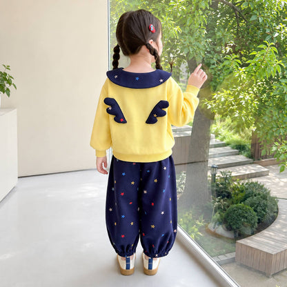 二点セット 長袖 丸襟 スウェット +ジョガーパンツ セットアップ n-445