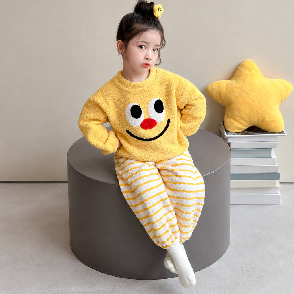 二点セット ふわふわ ルームウェア あったか トップス＋ボーダー パンツ セットアップ n-454