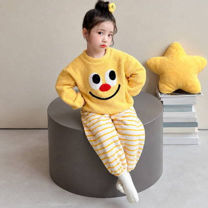二点セット ふわふわ ルームウェア あったか トップス＋ボーダー パンツ セットアップ n-454