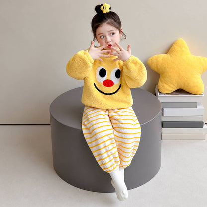 二点セット ふわふわ ルームウェア あったか トップス＋ボーダー パンツ セットアップ n-454