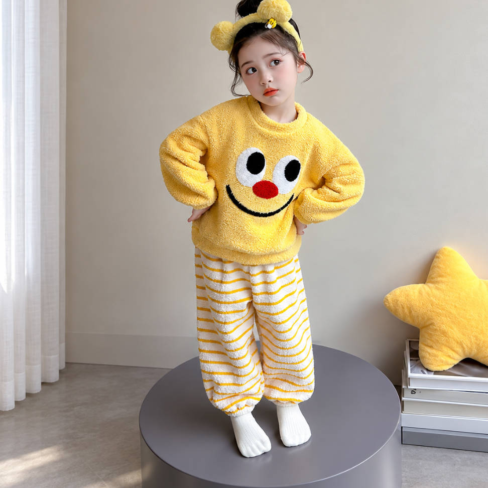 二点セット ふわふわ ルームウェア あったか トップス＋ボーダー パンツ セットアップ n-454