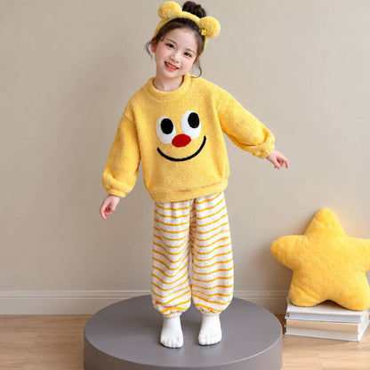 二点セット ふわふわ ルームウェア あったか トップス＋ボーダー パンツ セットアップ n-454