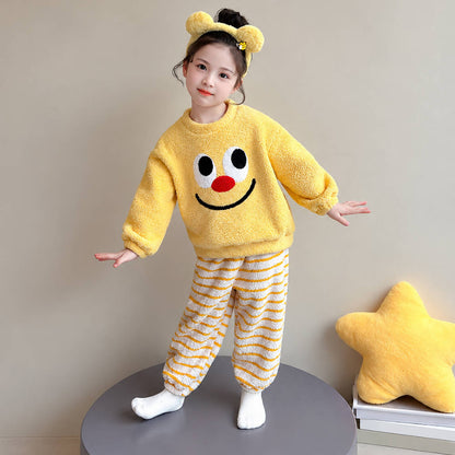 二点セット ふわふわ ルームウェア あったか トップス＋ボーダー パンツ セットアップ n-454