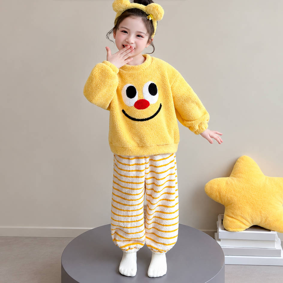 二点セット ふわふわ ルームウェア あったか トップス＋ボーダー パンツ セットアップ n-454