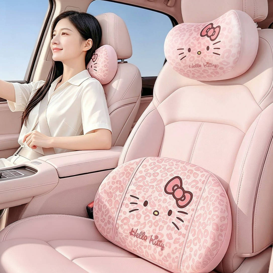 レオパード柄 車用ネックピロー＆ランバークッション 人間工学設計 ドライブクッション C-519
