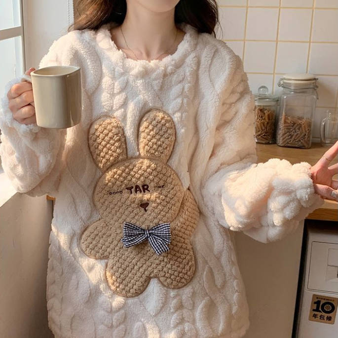 秋冬新作 もこもこ 厚手 あったか トップス+パンツ パジャマセット C-70006
