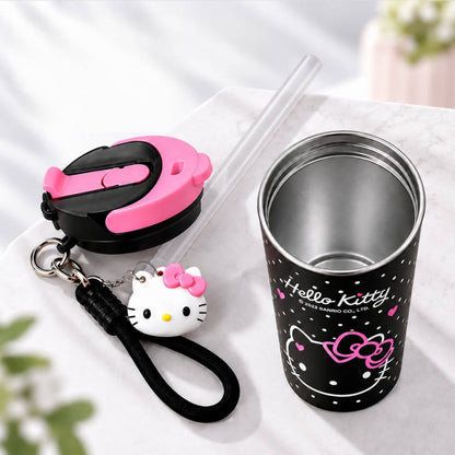560ml ドット柄 2WAY飲み口 ハンドストラップ付き 保温ボトル C-576