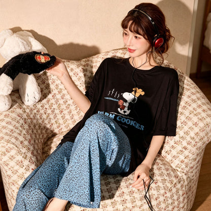 冷感快適 Tシャツ+カジュアルパンツ パジャマセット C-50064
