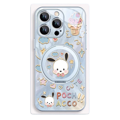 iPhone機種に対応 リングスタンド付き キュート 総柄 スマホケース C-80139
