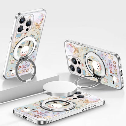 iPhone機種に対応 リングスタンド付き キュート 総柄 スマホケース C-80139