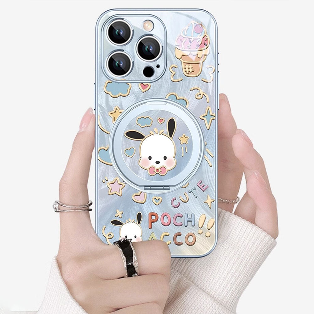 iPhone機種に対応 リングスタンド付き キュート 総柄 スマホケース C-80139