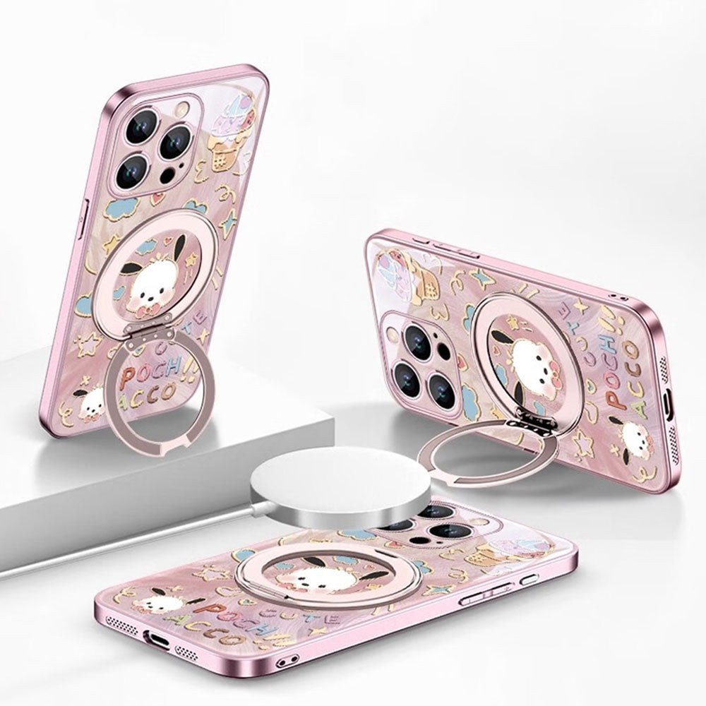 iPhone機種に対応 リングスタンド付き キュート 総柄 スマホケース C-80139